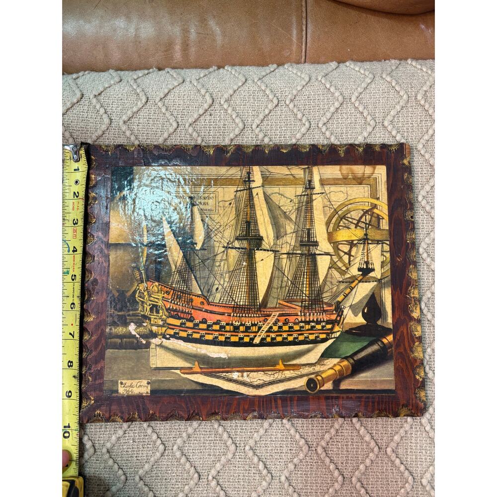 Vintage 1960 Charles Cerny ship model Print Mounted On Wood